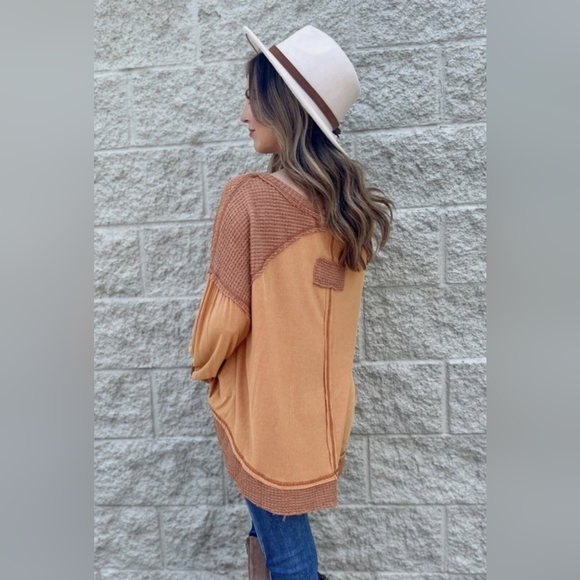 POL - Kailey Cozy Waffle Top Orange Brick Sz L - Picture 8 of 8